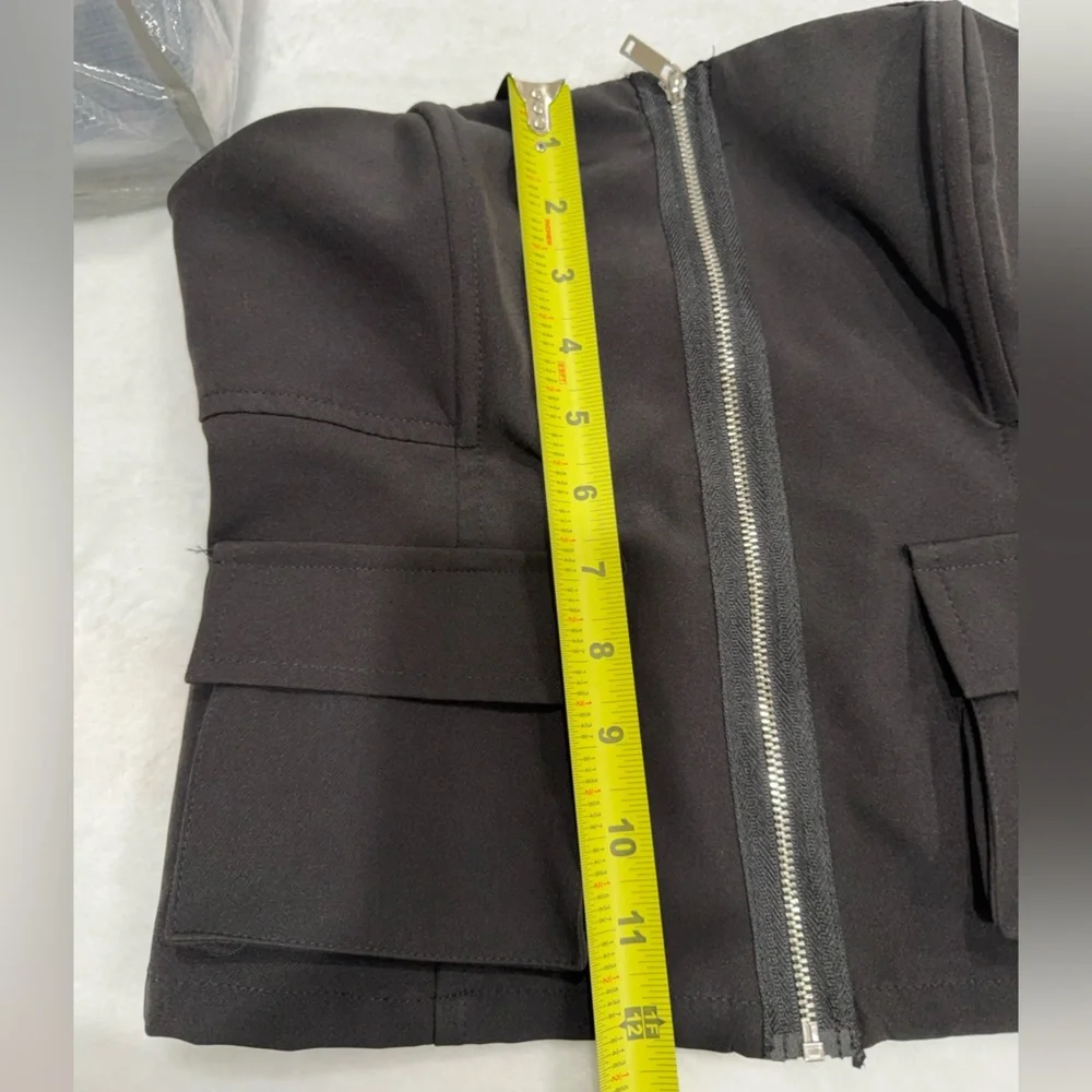 Black Strapless Corset Top Bustier w/ Front Zipper & Utility Pockets - Picture 6 of 7